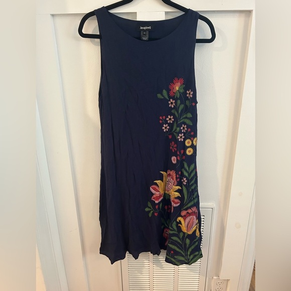 Desigual Women's Vest Anjou Dress Sleeveless Floral Light Viscose Blue Sz 42 - Picture 5 of 9